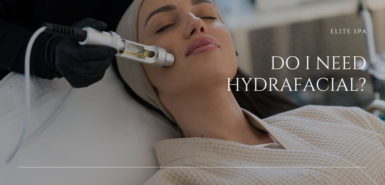 Woman receiving Hydrafacial treatment at Elite Spa, showing a relaxing facial session.